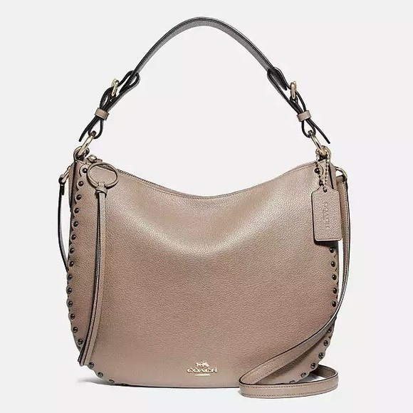 Coach Sutton Hobo With Scallop Rivets in Taupe Polished Pebble Leather - Picture 1 of 6